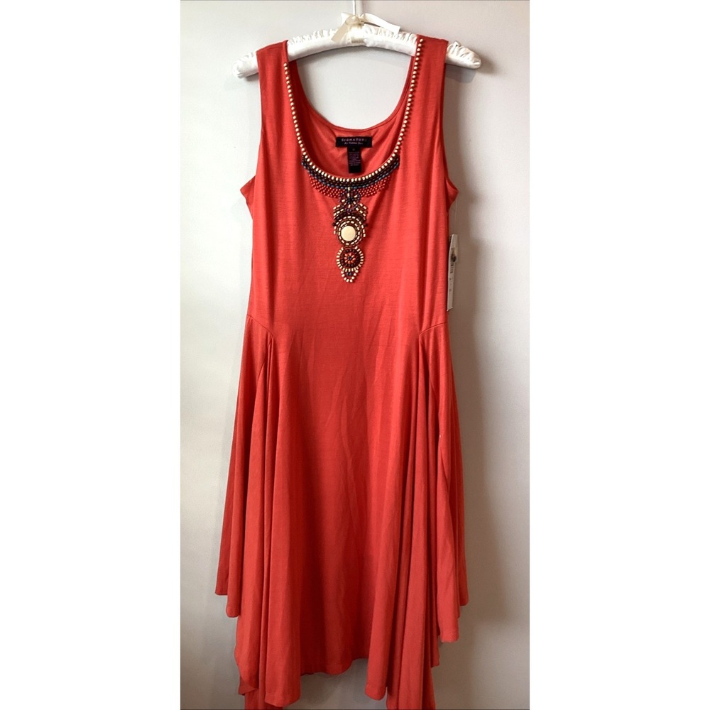 Robbie Bee Women's Dress 10 Asymmetric Hem Beaded Boho Festival Knit Fit & Flare